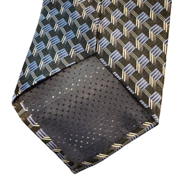 90s Vintage Blue Silver Geometric Pierre Cardin 100% Silk Neck Tie 4‎ inches Y2K - Picture 3 of 4